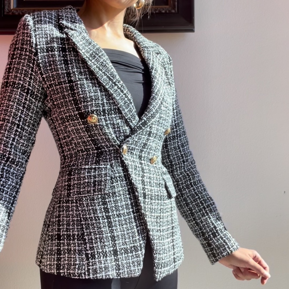 Tweeted textured blazer double breasted